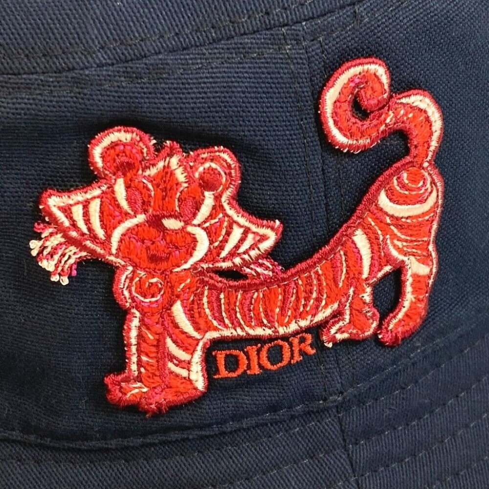 DIOR Embroidery Taiga patch Kenny scharf Bucket hat cotton blue - Picture 4 of 11